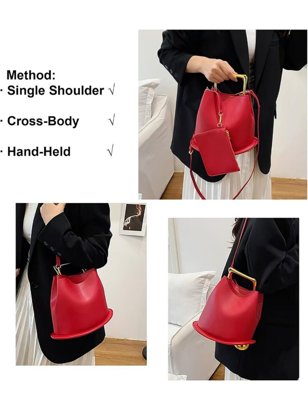 Stylish Bucket Handbag Crossbody Purse for Women - Versatile Shoulder Bag - Picture 3 of 6